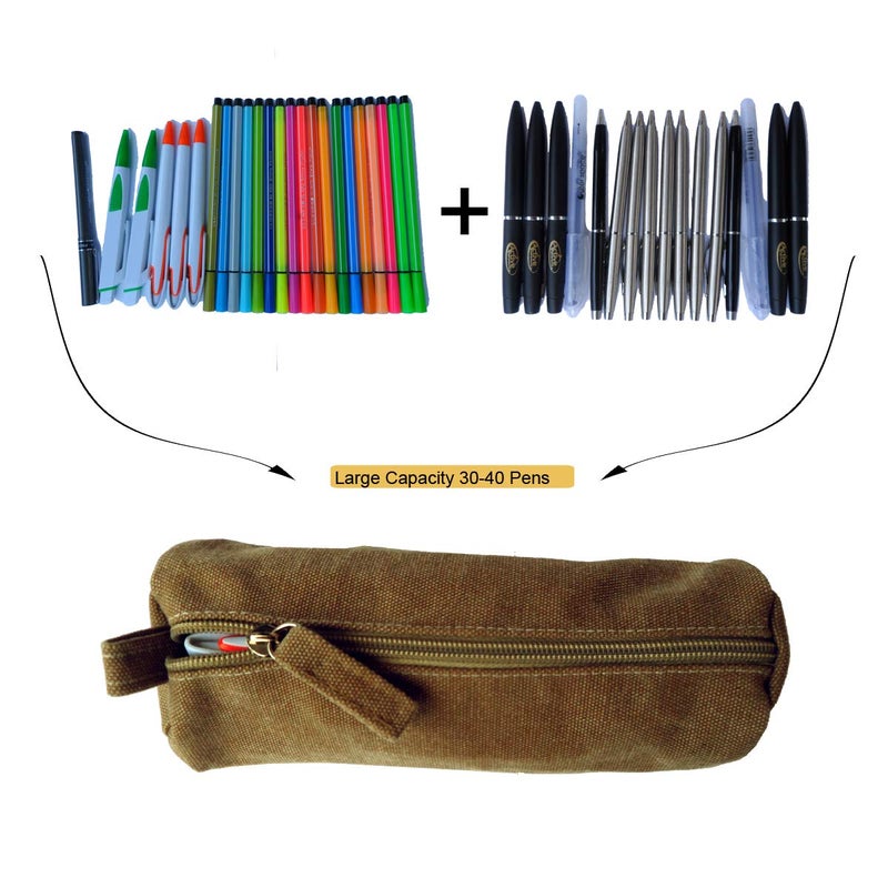 Enyuwlcm Heavy Canvas Stationery Portable Compact Simple Zipper Pencil Case and Durable Small Medicine Bag 1 Pack Khaki - Image 4